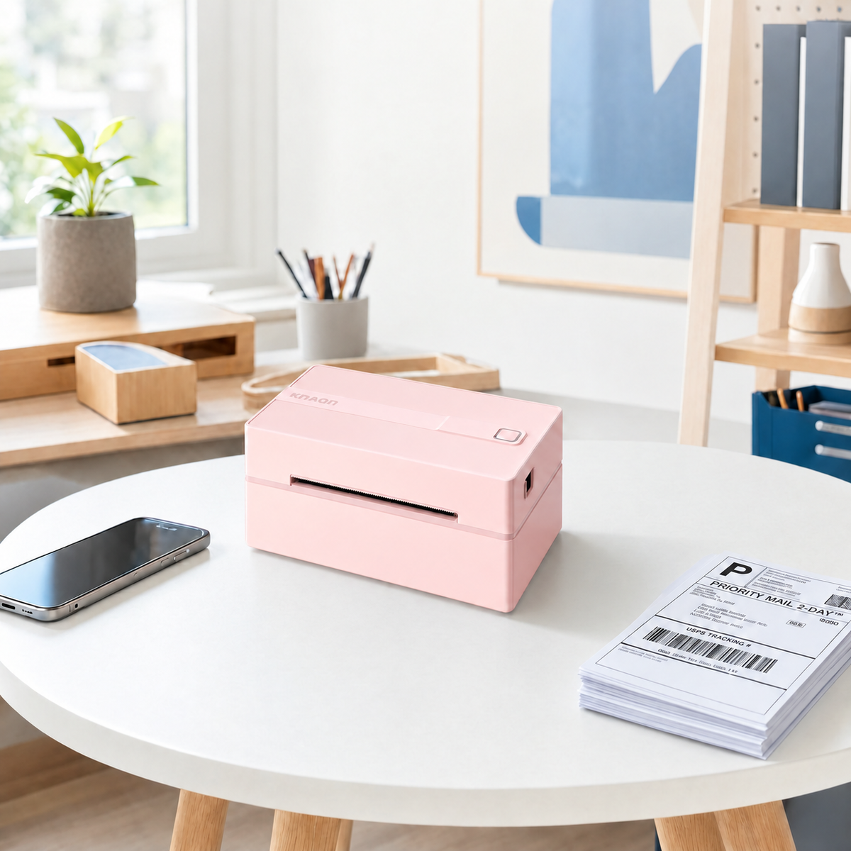 KNAON Y813BT Bluetooth Thermal Label Printer for 4x6 Shipping Labels and Product Labels - Pink