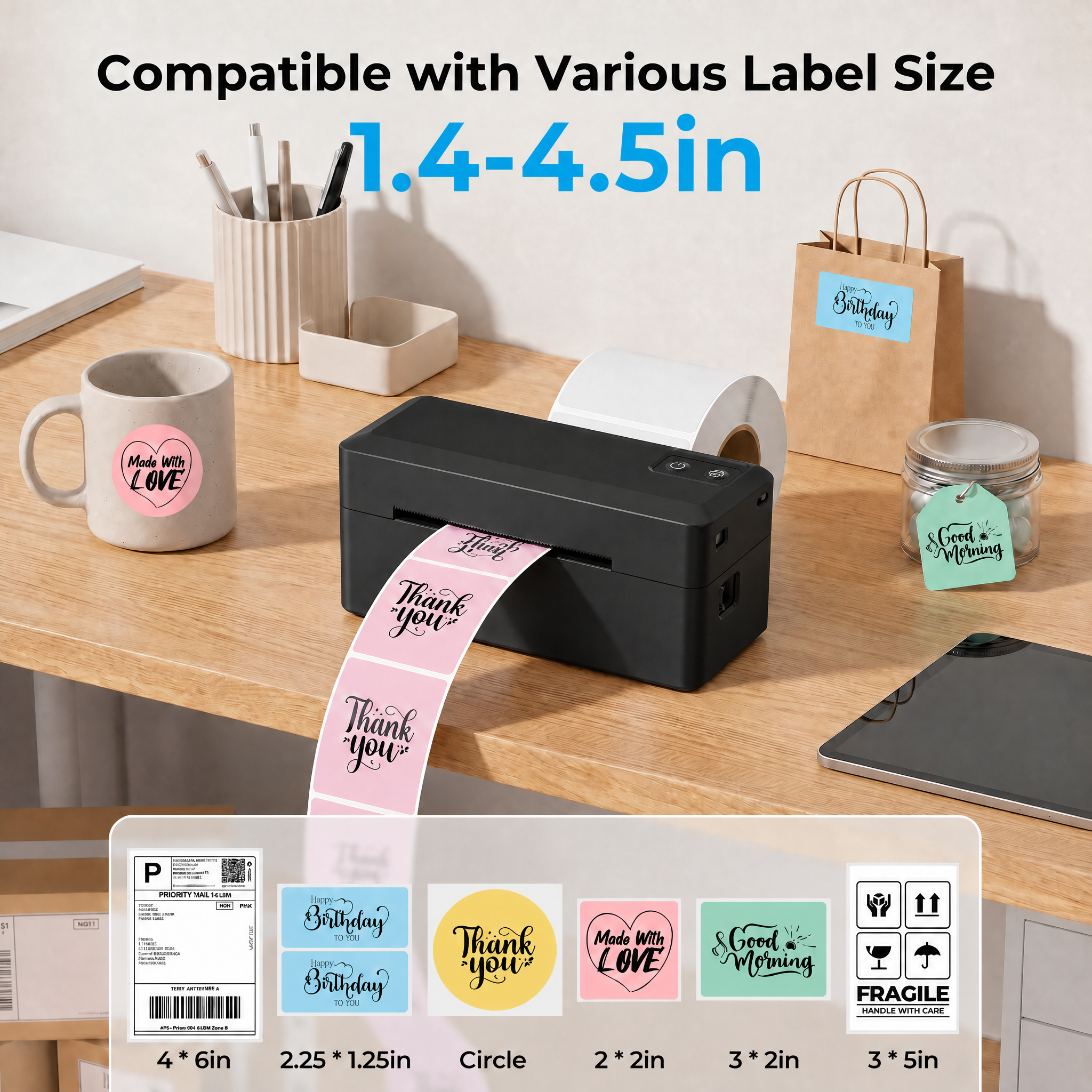 KNAON Y41BT Bluetooth Thermal Label Printer for 4x6 Shipping Labels and Product Labels - Black