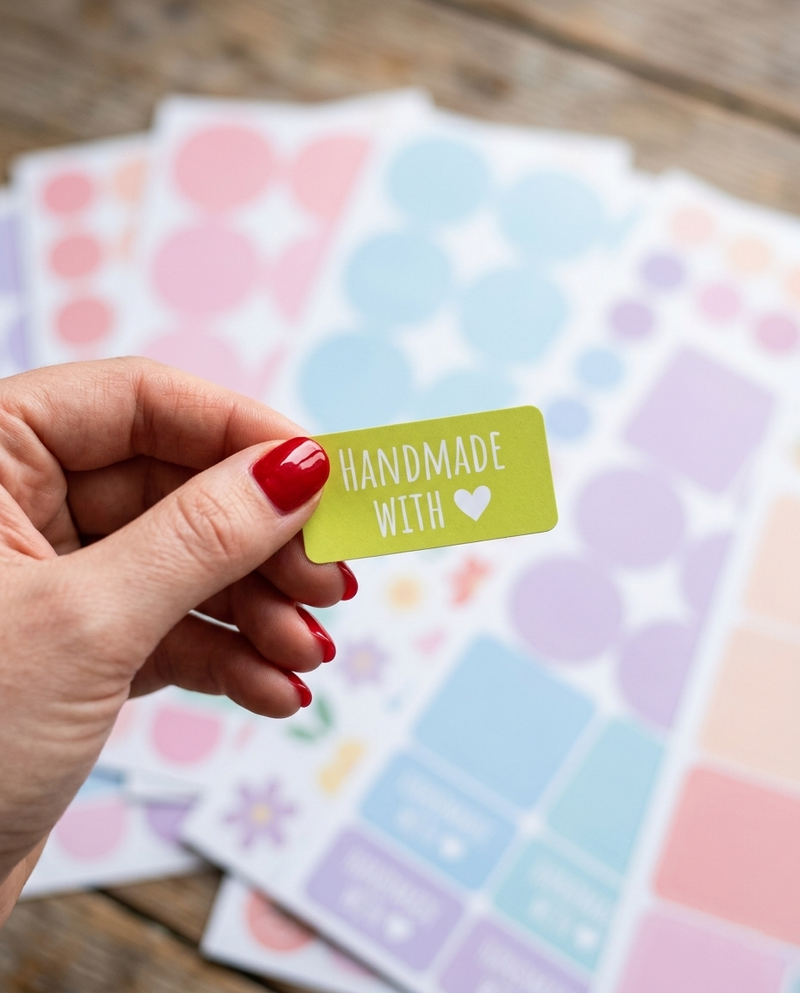 Handmade with love stickers for small business packaging printed with a KNAON thermal label printer
