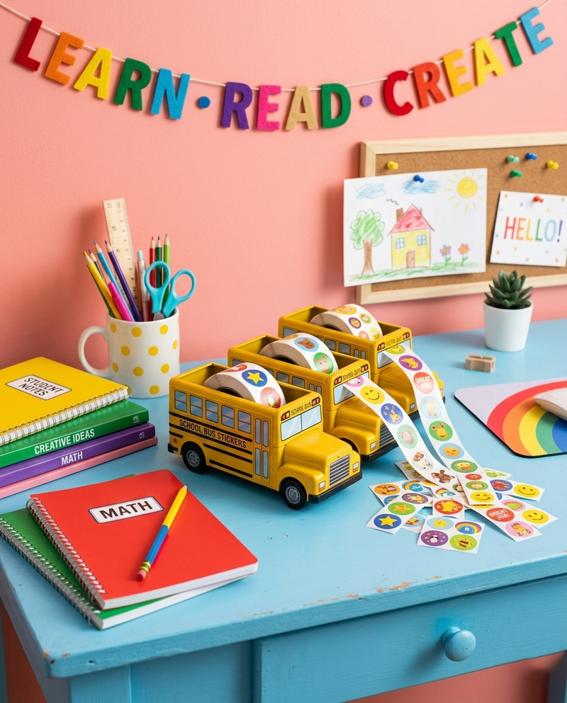Colorful school stickers and classroom labels printed with a KNAON thermal label printer