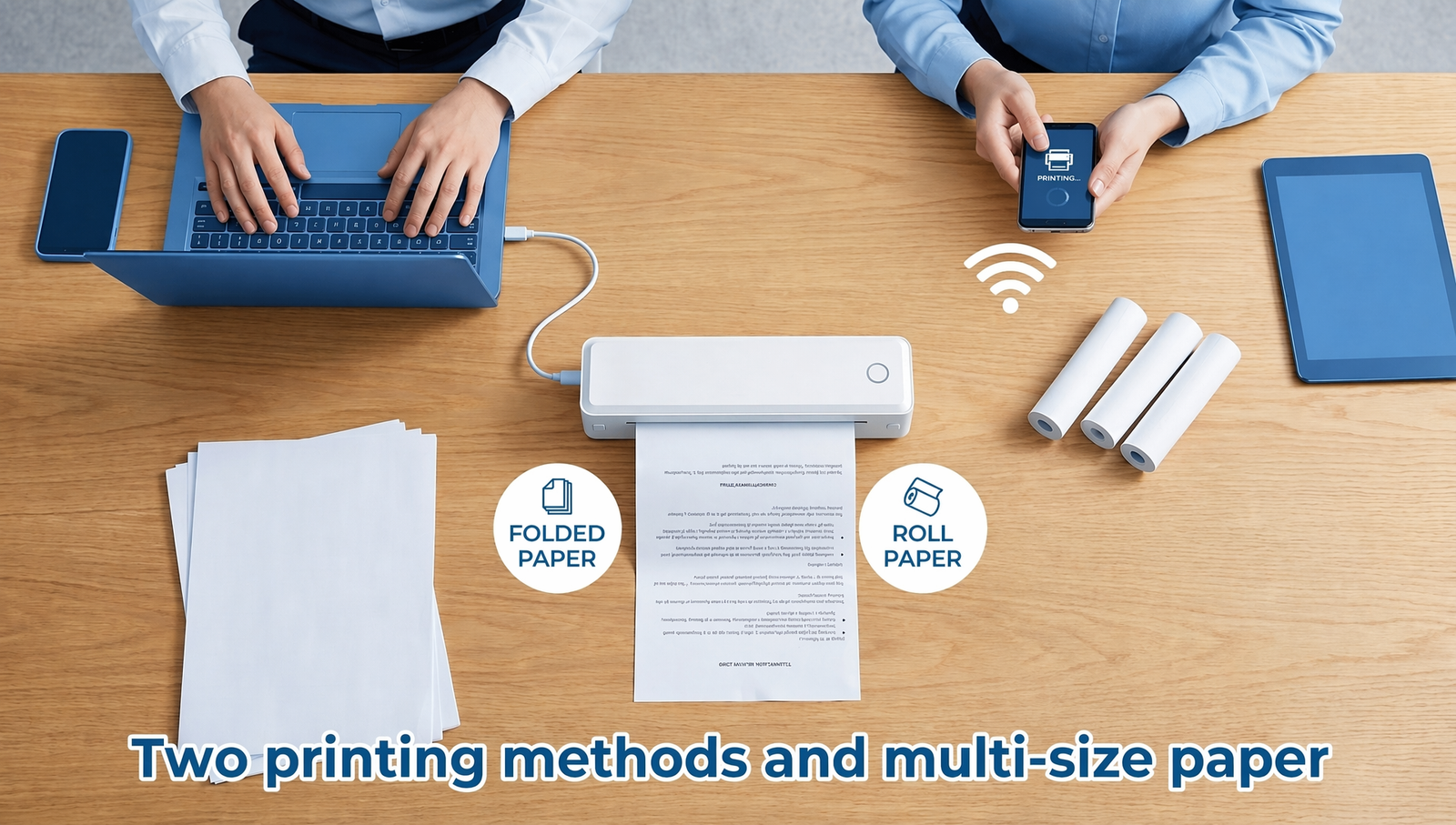 KNAON U8 portable A4 thermal printer supports folded paper and roll paper for flexible document printing