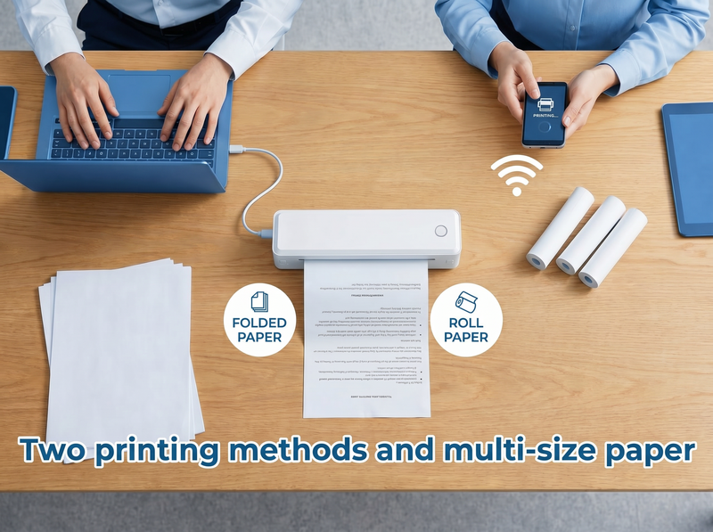 KNAON U8 portable A4 thermal printer supports folded paper and roll paper for flexible document printing