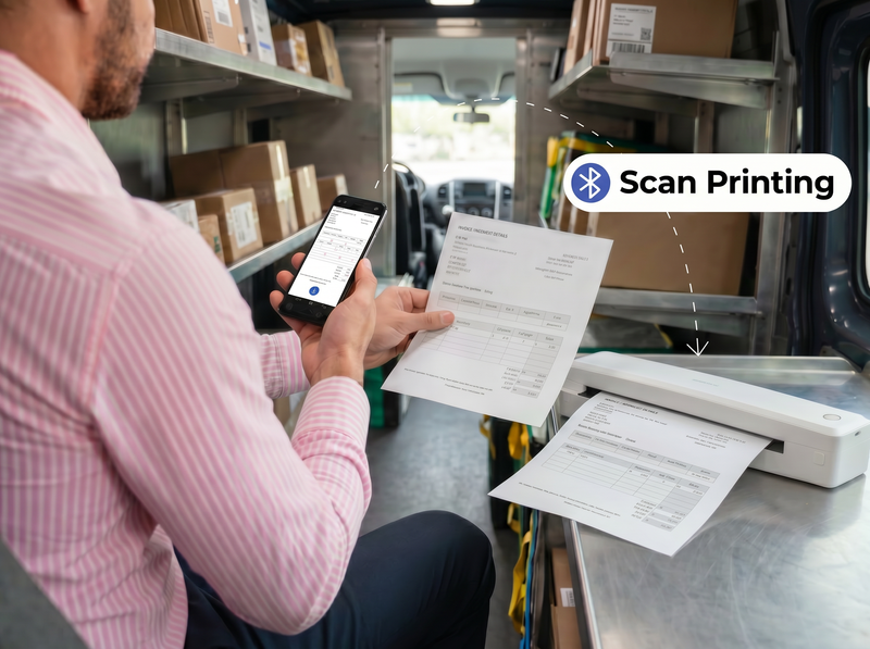 KNAON U8 Bluetooth A4 thermal printer supports scan printing for invoices, forms, and mobile work documents