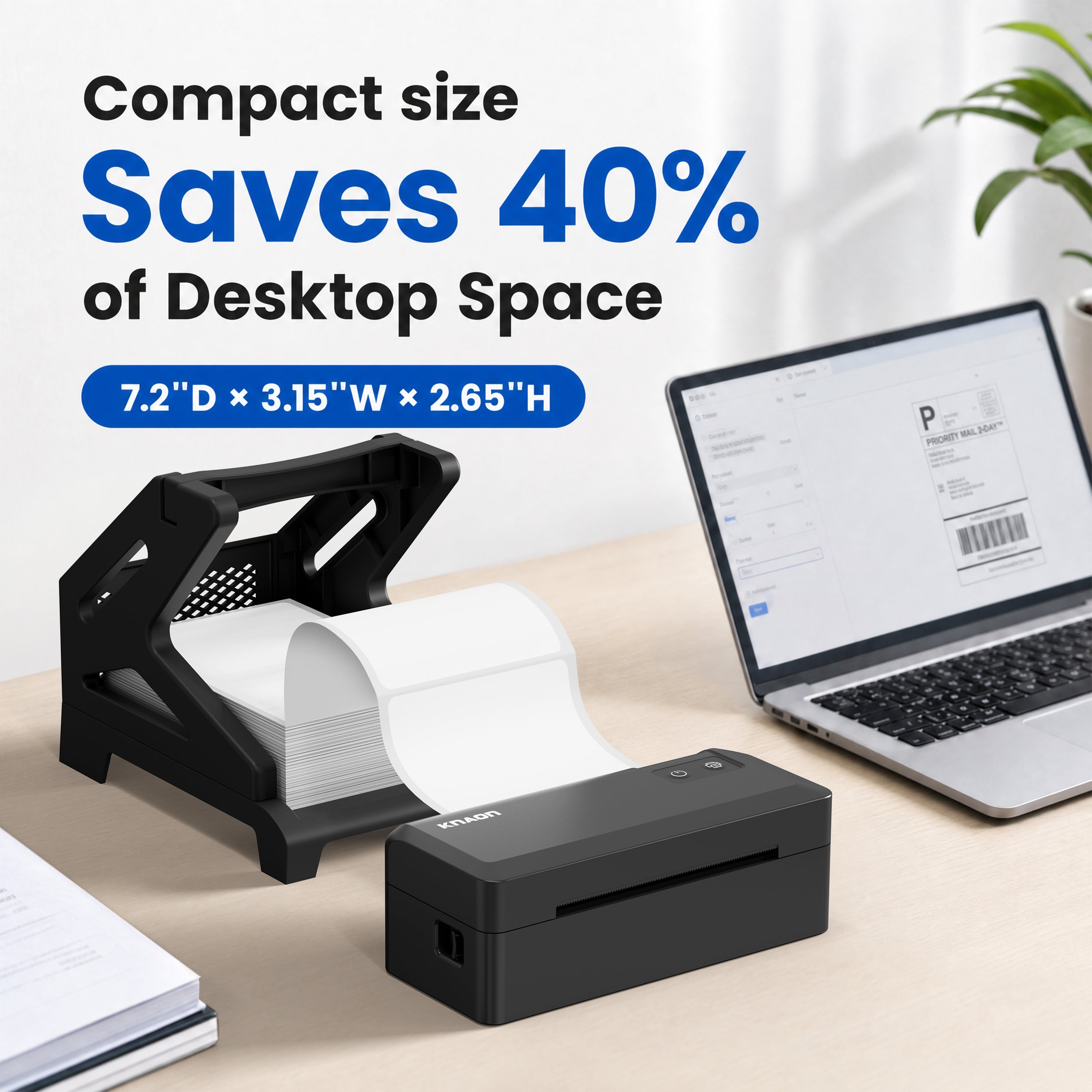 KNAON Y41BT black compact thermal label printer saves desktop space for home office and small business shipping