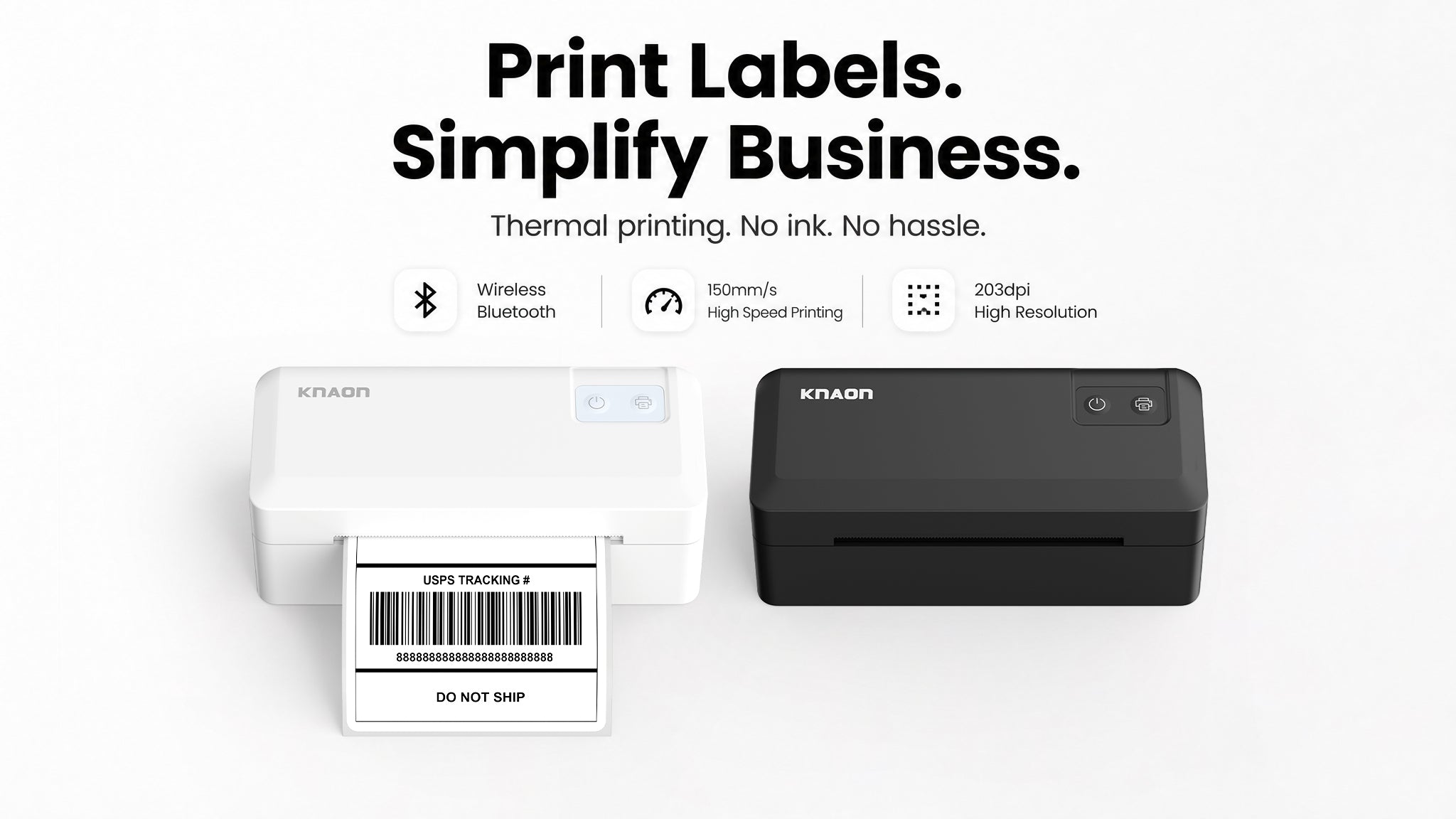 KNAON Y41BT Bluetooth thermal label printer with inkless 203dpi printing and 150mm/s speed for small business shipping labels