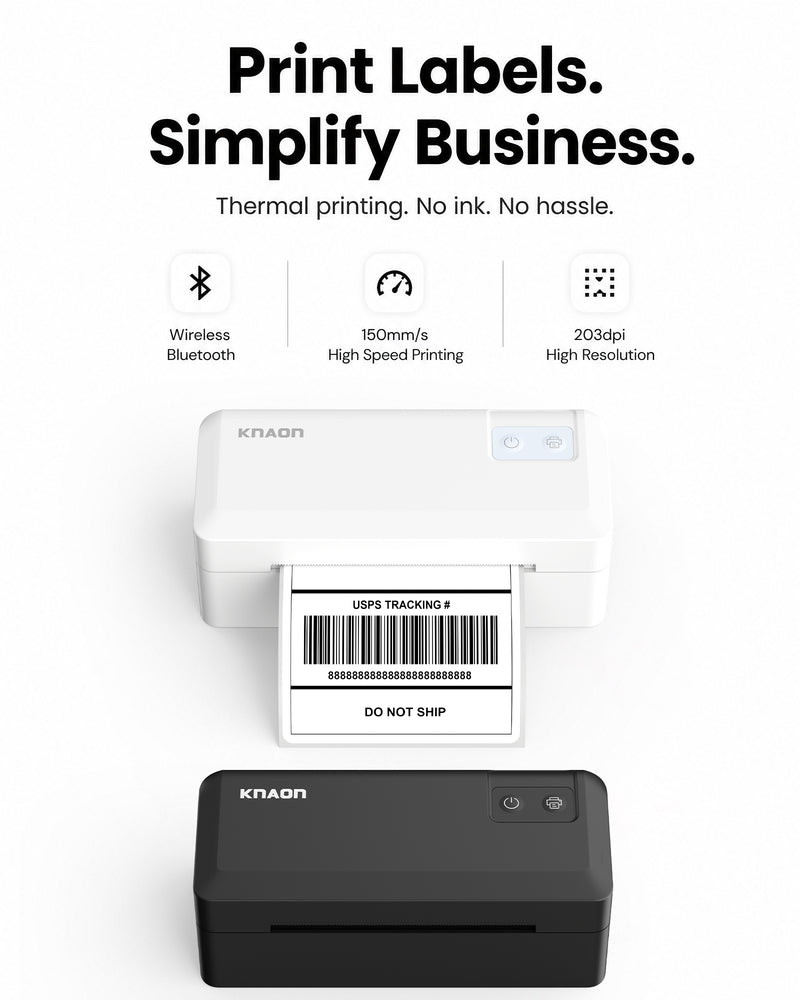 KNAON Y41BT Bluetooth thermal label printer with inkless 203dpi printing and 150mm/s speed for small business shipping labels
