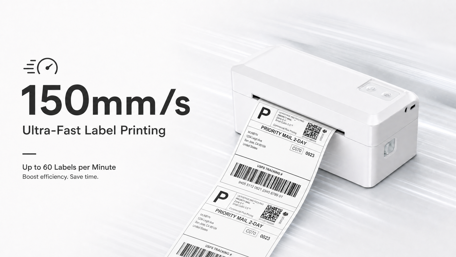 KNAON Y41BT white Bluetooth shipping label printer with 150mm/s ultra-fast printing for small business shipping labels