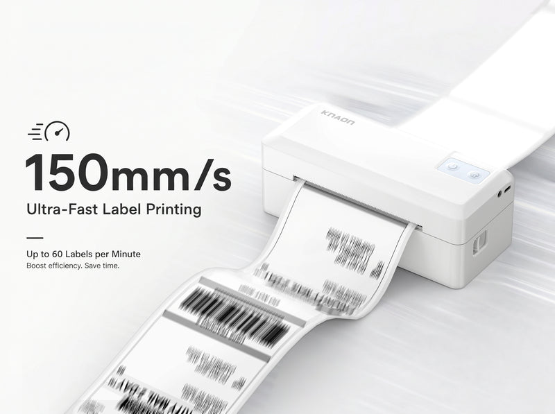 KNAON Y41BT white Bluetooth shipping label printer with 150mm/s ultra-fast printing for small business shipping labels