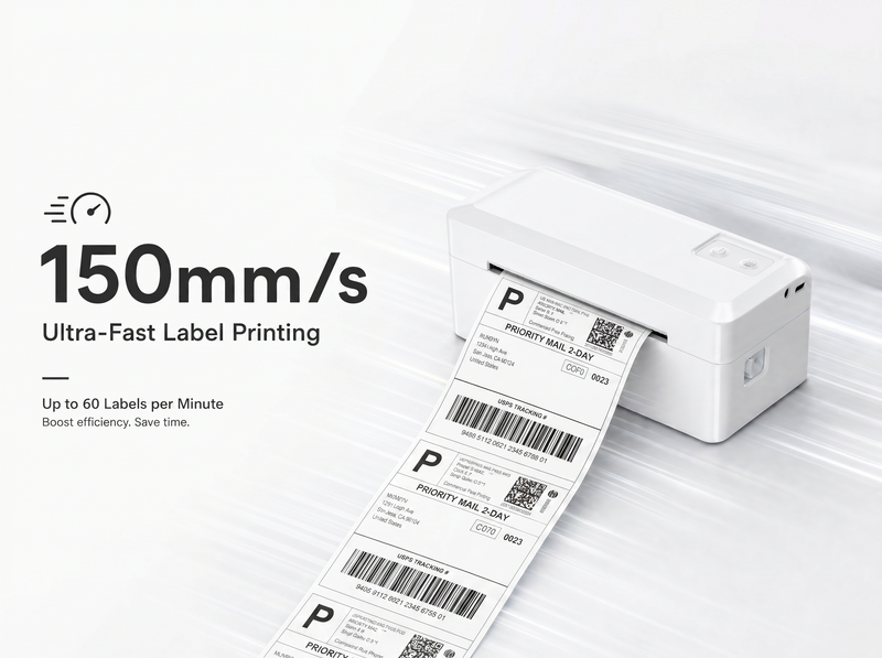 KNAON Y41BT white Bluetooth shipping label printer with 150mm/s ultra-fast printing for small business shipping labels