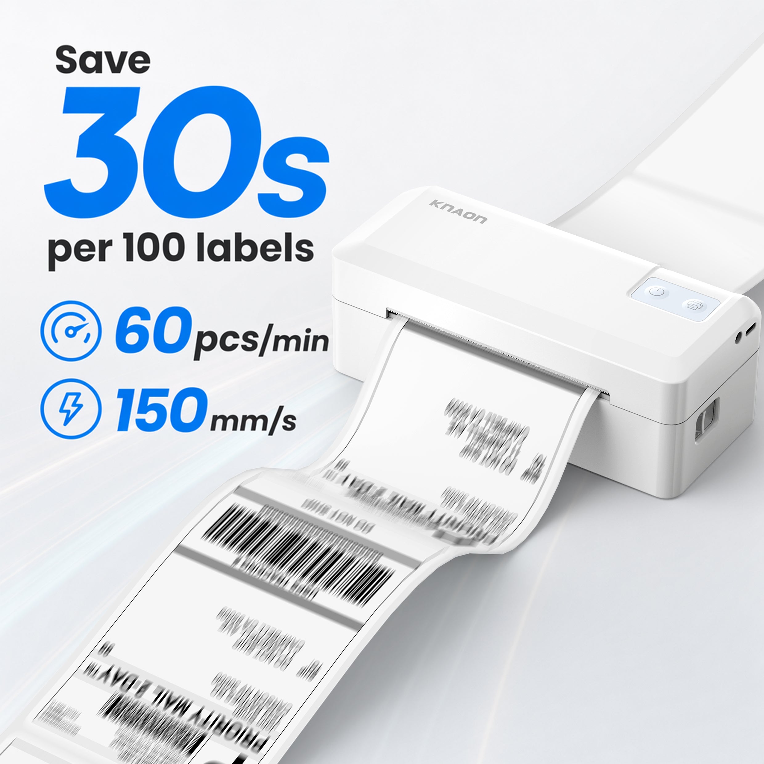 KNAON Y41BT white thermal shipping label printer with 150mm/s fast printing for high-volume shipping labels