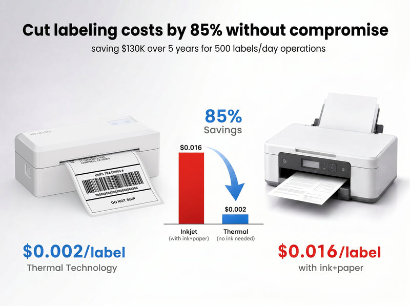 KNAON Y41BT black thermal label printer reduces label printing costs compared with inkjet printers for small business shipping
