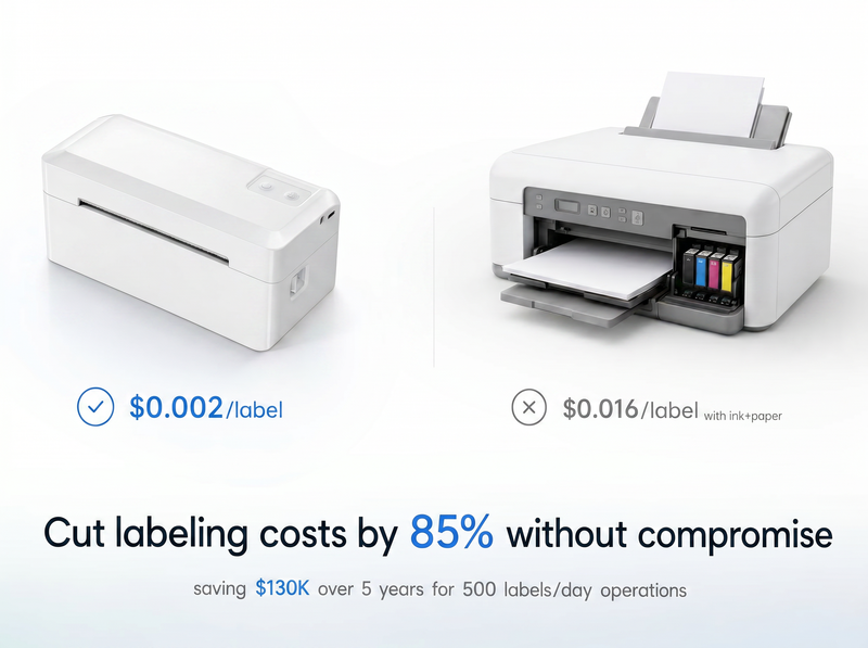 KNAON Y41BT black thermal label printer reduces label printing costs compared with inkjet printers for small business shipping