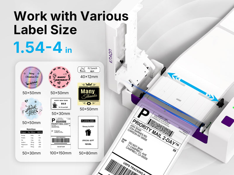 KNAON Y486AP AirPrint wireless thermal label printer supports 1.54 to 4 inch labels for shipping labels, product labels, and stickers