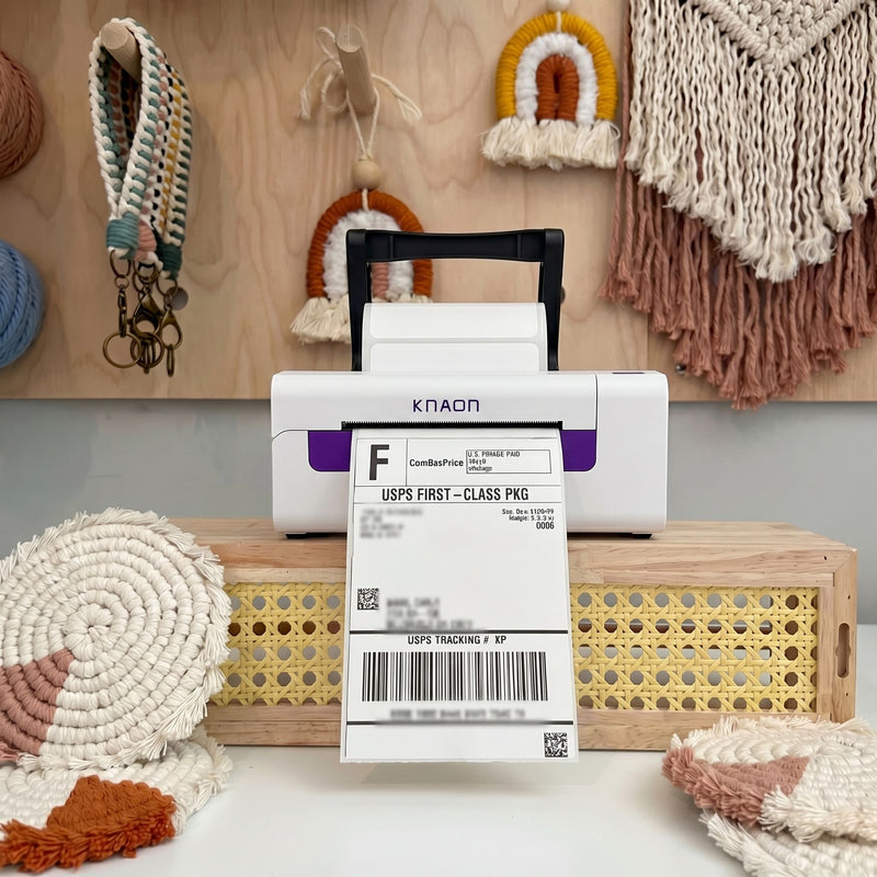 KNAON Y486AP AirPrint wireless shipping label printer printing USPS labels for handmade small business orders