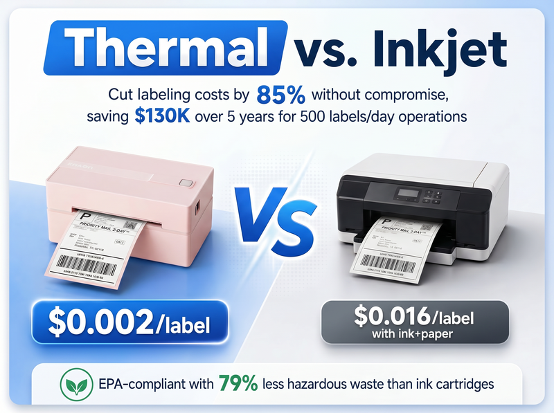 KNAON Y813BT pink thermal label printer reduces label printing costs compared with inkjet printers for small business shipping