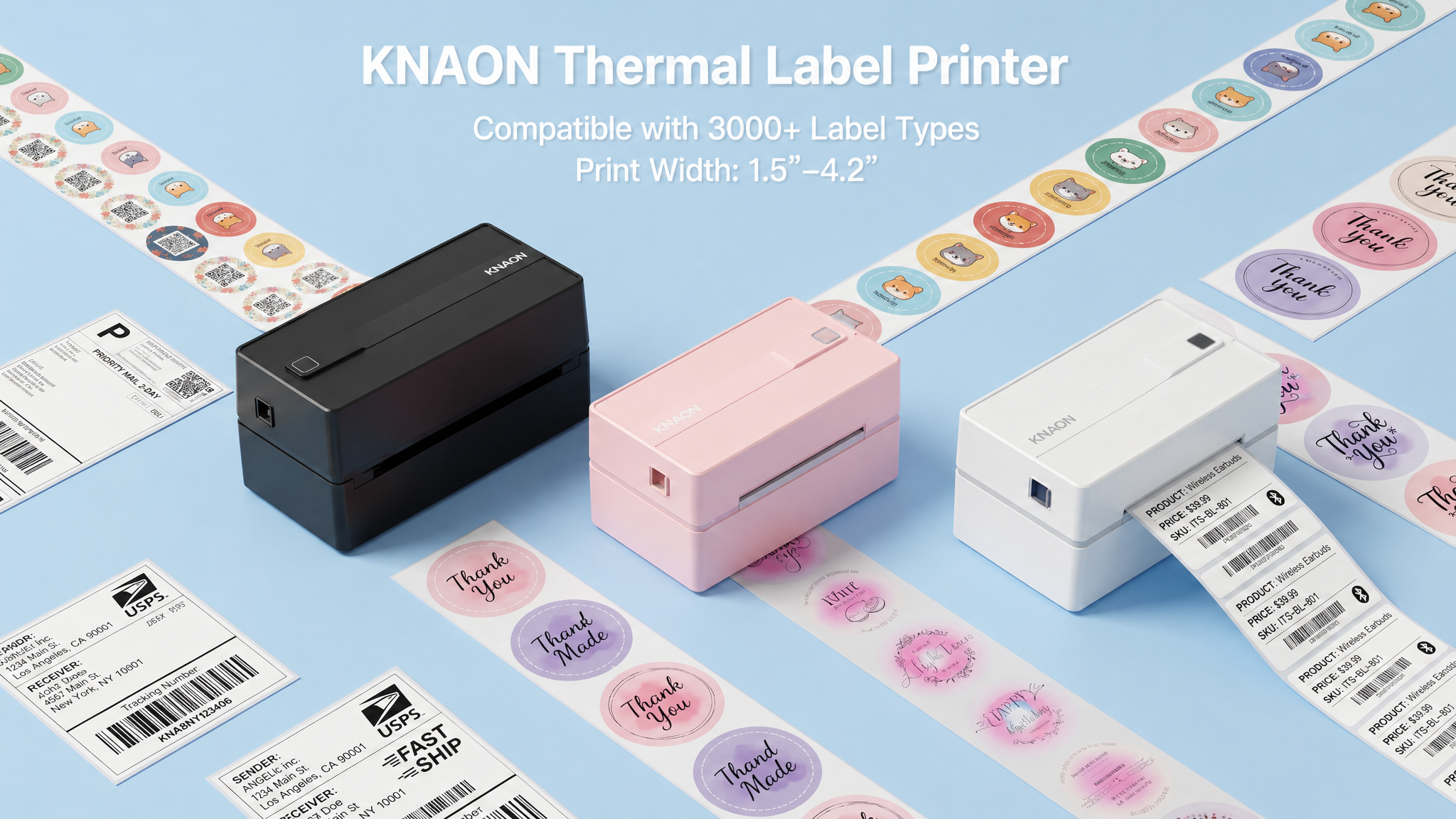 KNAON Y813BT Bluetooth thermal label printer for shipping labels, product labels, thank you stickers, and small business packaging