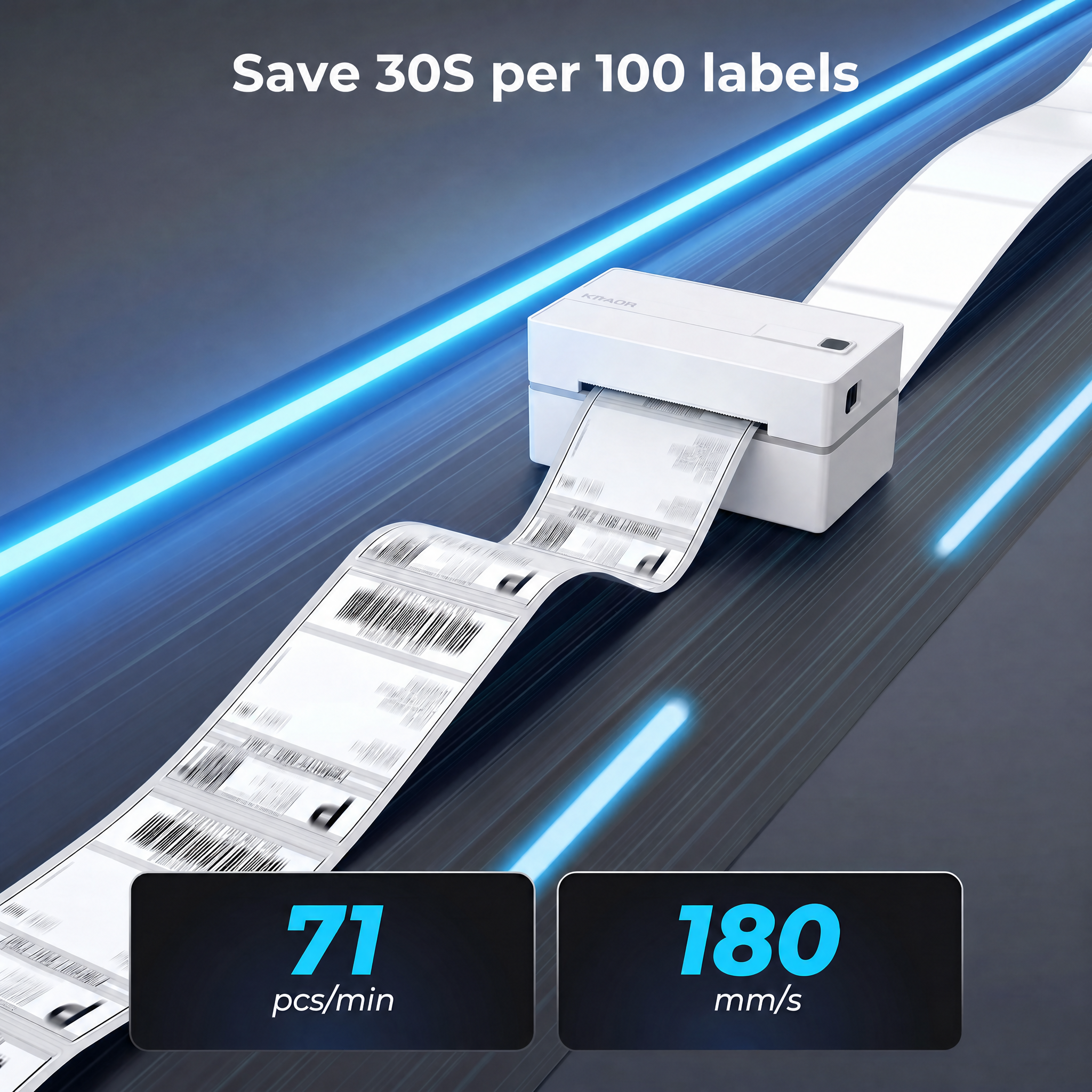 KNAON Y813BT white thermal shipping label printer with 180mm/s fast printing for high-volume shipping labels